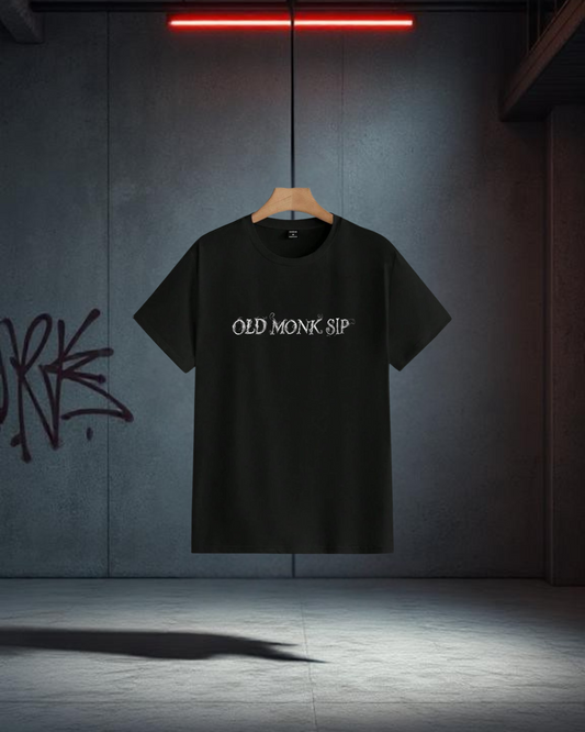 Old Monk Sip – Pahadi Drip Edition Tee (Black color)